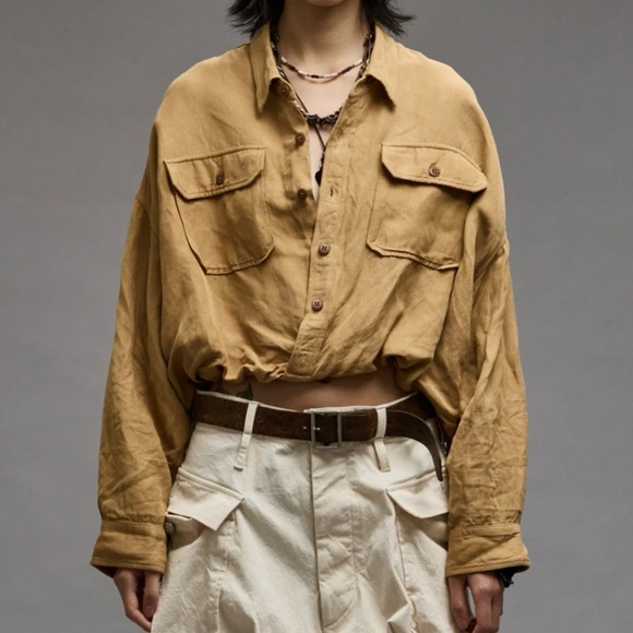 R13 Crossover utility bubble shirt in khaki - Picture 2 of 10